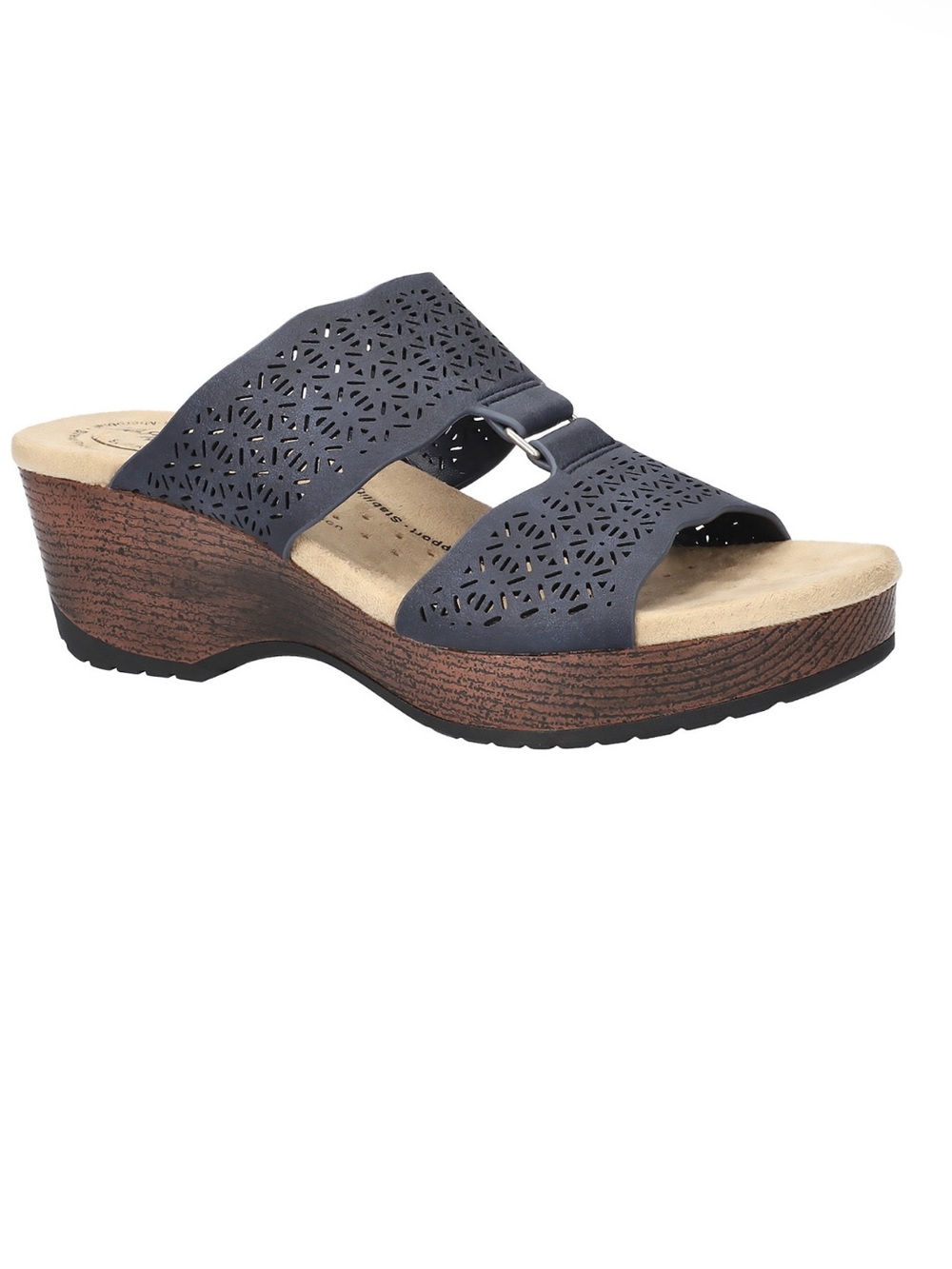 EASY STREET Women's Rin Slip-Resist Sandals Navy Wedge Heeled Padded Sole size 8